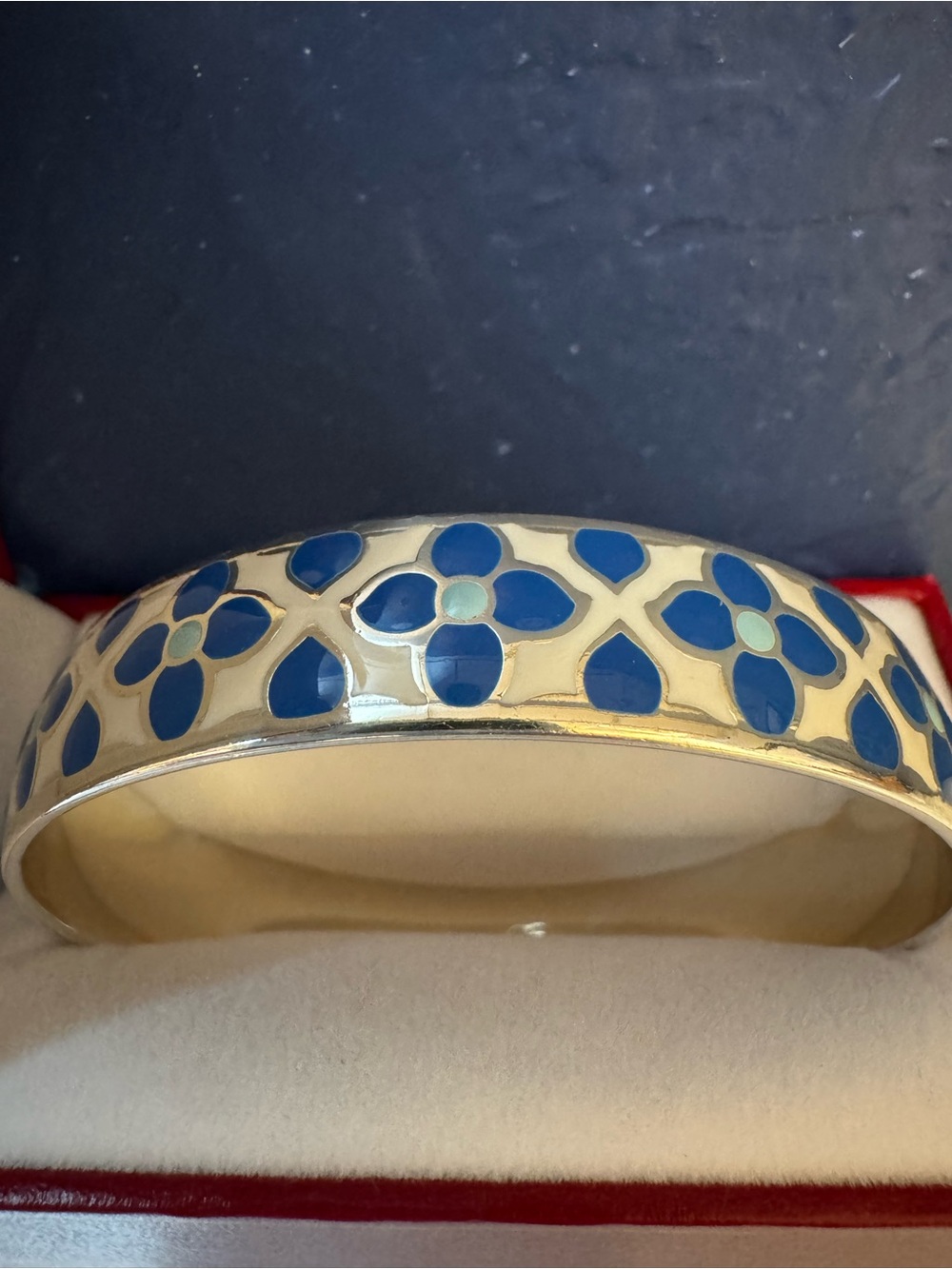 Brighton Florabella Leaf Blue White Enamel Bangle Bracelet Retired